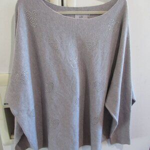Vila Milano Gray Crystal Heart knit Pullover Sweater 2x